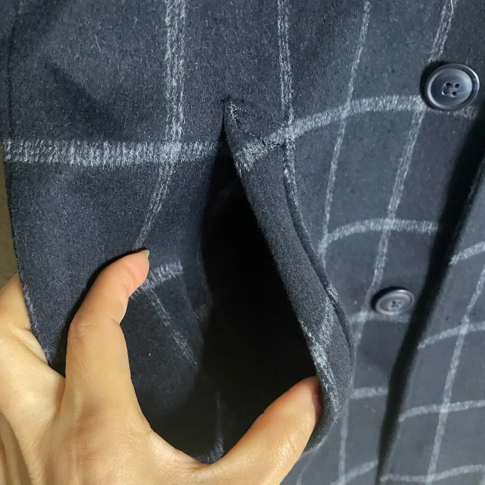 Express Men's Wool Blend Dark Blue Plaid TopCoat size Small